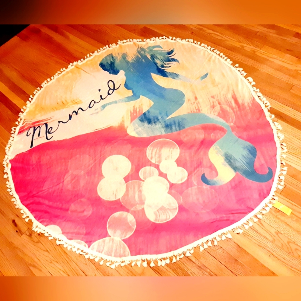 💲Mermaid Tasseled Round Beach Throw 59"